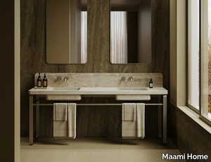 VANUATU DOUBLE - Console travertine washbasin with towel rail _ Maami Home