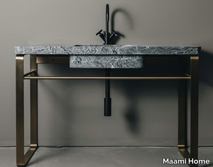 VANUATU SINGLE - Console travertine washbasin with towel rail _ Maami Home