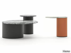 ELLIOT - Set of round coffee tables with leather base and marble top _ Marac