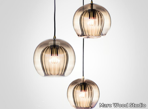 PLEATED CRYSTAL CLUSTER 3 SMOKE - LED handmade Borosilicate glass pendant lamp _ Marc Wood Studio