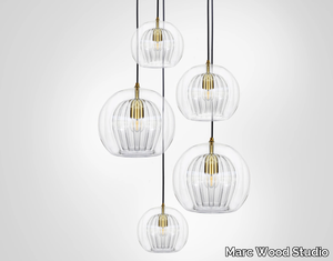 PLEATED CRYSTAL CLUSTER 5 CLEAR - LED handmade Borosilicate glass pendant lamp _ Marc Wood Studio