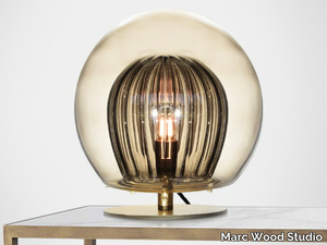 PLEATED CRYSTAL SMOKE - LED handmade Borosilicate glass table lamp _ Marc Wood Studio