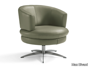 BLENDA - Swivel leather easy chair with 4-spoke base _ Max Divani