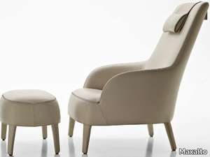 FEBO BERGERE - Upholstered bergere leather armchair with headrest _ Maxalto