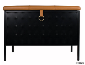 FRANK - Storage perforated metal bench with leather seat _ maze