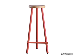 MILK - High steel and wood stool with footrest _ Miniforms