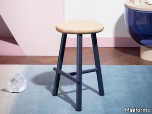 MILK - Low steel and wood stool with footrest _ Miniforms