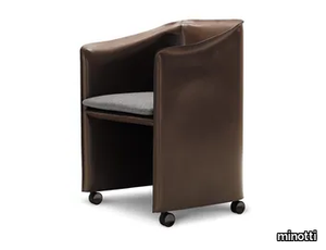 CASE ROLLER - Upholstered tanned leather chair with castors _ Minotti