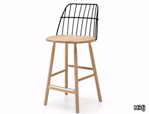 STRIKE - High steel and wood stool with back _ Midj