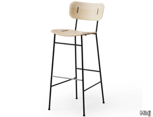 PIUMA H75 M LG - High wooden stool with back _ Midj