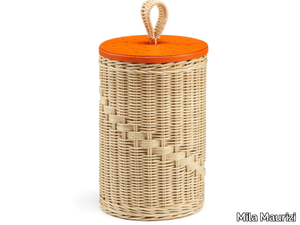 GOCCIA - Cylindrical wicker container with leather lid _ Mila Maurizi