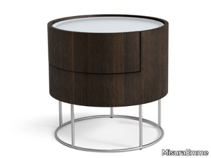 SHANGHAI - Round oak bedside table with drawers with built-in lights _ MisuraEmme