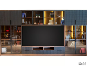 RITMO - Wood and glass TV wall system _ Mobi