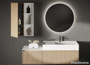 M17 - Wall-mounted oak vanity unit with integrated washbasin _ Mobiltesino