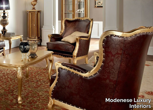 12426 - Upholstered leather armchair with armrests _ Modenese Luxury Interiors