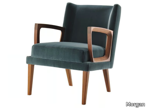 GOODWOOD - Fabric armchair with wooden armrests _ Morgan