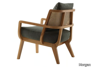 KAYA - Wooden easy chair with woven cane backrest _ Morgan