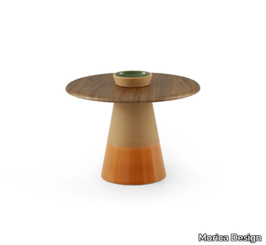 SABLIER - Clay coffee table for living room with wooden top _ Morica Design