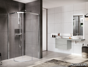 ROSE ROSSE R - Corner semicircular shower cabin with sliding door _ NOVELLINI