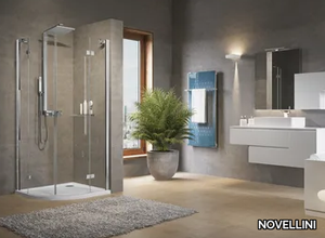 BRERA R - Corner semicircular shower cabin with hinged door _ NOVELLINI