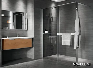 KUADRA HWZ2 FRAME - Glass and aluminium shower panel with shelf and towel holder _ NOVELLINI