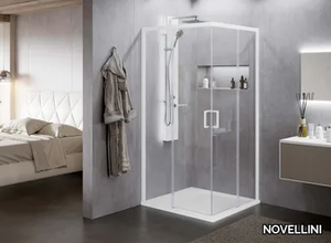 ZEPHYROS 2.0 AH - Corner glass and aluminium shower cabin with sliding door _ NOVELLINI