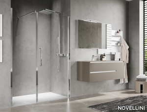 YOUNG PLUS G+F IN LINEA - Niche shower cabin with hinged door and fixed panel in line _ NOVELLINI
