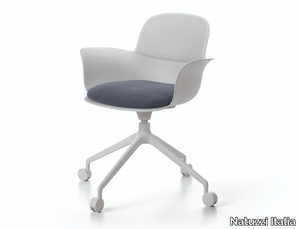 NANÀ - Swivel leather chair with castors _ Natuzzi Italia