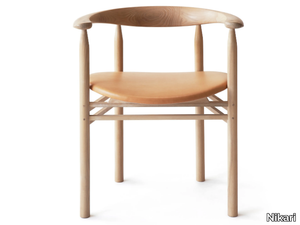 LINEA RMT6 - Ash chair with armrests and seat covered in leather _ Nikari