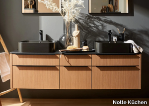 ARTLINE STRIPE WOOD CREMA - Wall-mounted double wooden vanity unit with drawers _ Nolte Küchen