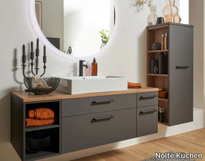 PLUS GRAPHITE SOFT MAT - Sectional wall-mounted wooden vanity unit with cabinets _ Nolte Küchen