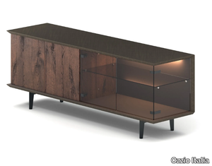 BRERA VETRO - Wood and glass sideboard with doors _ Ozzio Italia