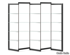 PANTO - Self-supporting double-sided shelf in glass and wood _ Ozzio Italia