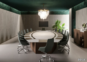 BESPOKE CONFERENCE TABLES 03 - Oval marble meeting table with cable management _ PROF