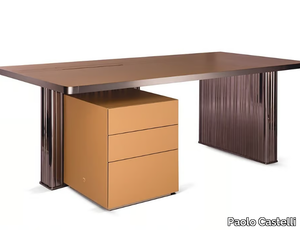 NETTUNO - Rectangular desk with drawers in leather and metal _ Paolo Castelli