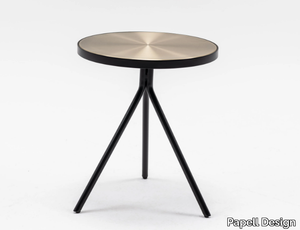 LUNA - Round ash high side table with brushed steel top _ Papell Design