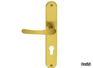 ECO EASY - Brass door handle on back plate with lock _ Pasini