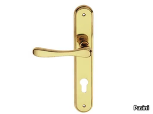 PULSAR EASY - Brass door handle on back plate with lock _ Pasini