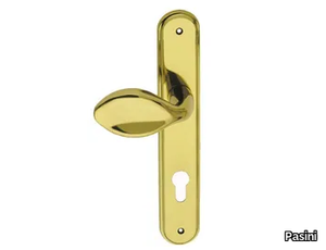 ZEUS FASHION - Brass door handle on back plate with lock _ Pasini