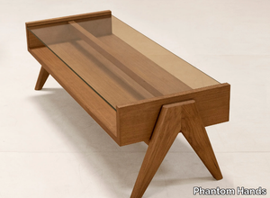 COFFEE TABLE - Low rectangular wood and glass coffee table _ Phantom Hands