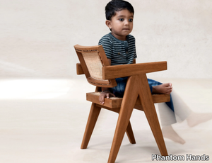 OFFICE CHAIR V LEG - CHILDREN'S EDITION - Chair in teak and natural cane with armrests _ Phantom Hands