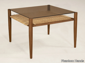 Tangāli - Low square coffee table in teak and glass _ Phantom Hands