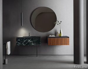 LINEAR 101 - Wall-mounted porcelain stoneware and wood vanity unit with drawers and cabinets _ Pirovano