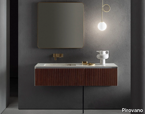 LINEAR 104 - Single porcelain stoneware and wood vanity unit with integrated washbasin _ Pirovano