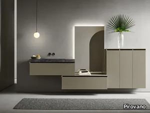 FLAMINGO 101 - Bathroom composition with wall-mounted washbasin, drawers and mirror _ Pirovano