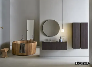 MILLENNIUM MEDIUM - Wall-mounted wooden and porcelain stoneware vanity unit with integrated washbasin _ Pirovano