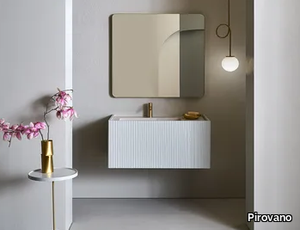 MILLENNIUM SMALL - Wall-mounted wooden and porcelain stoneware vanity unit with integrated washbasin _ Pirovano