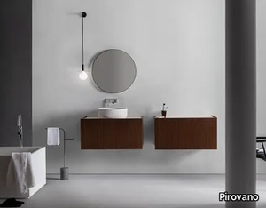 MILLENNIUM XL 101 - Wall-mounted wooden and porcelain stoneware vanity unit with integrated washbasin _ Pirovano