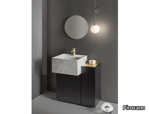 PILAR 105 - Bathroom composition with Carrara marble washbasin, lamp and mirror _ Pirovano