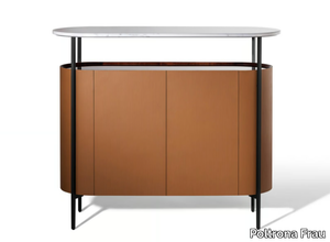 MI - Tanned leather highboard with doors and marble top _ Poltrona Frau